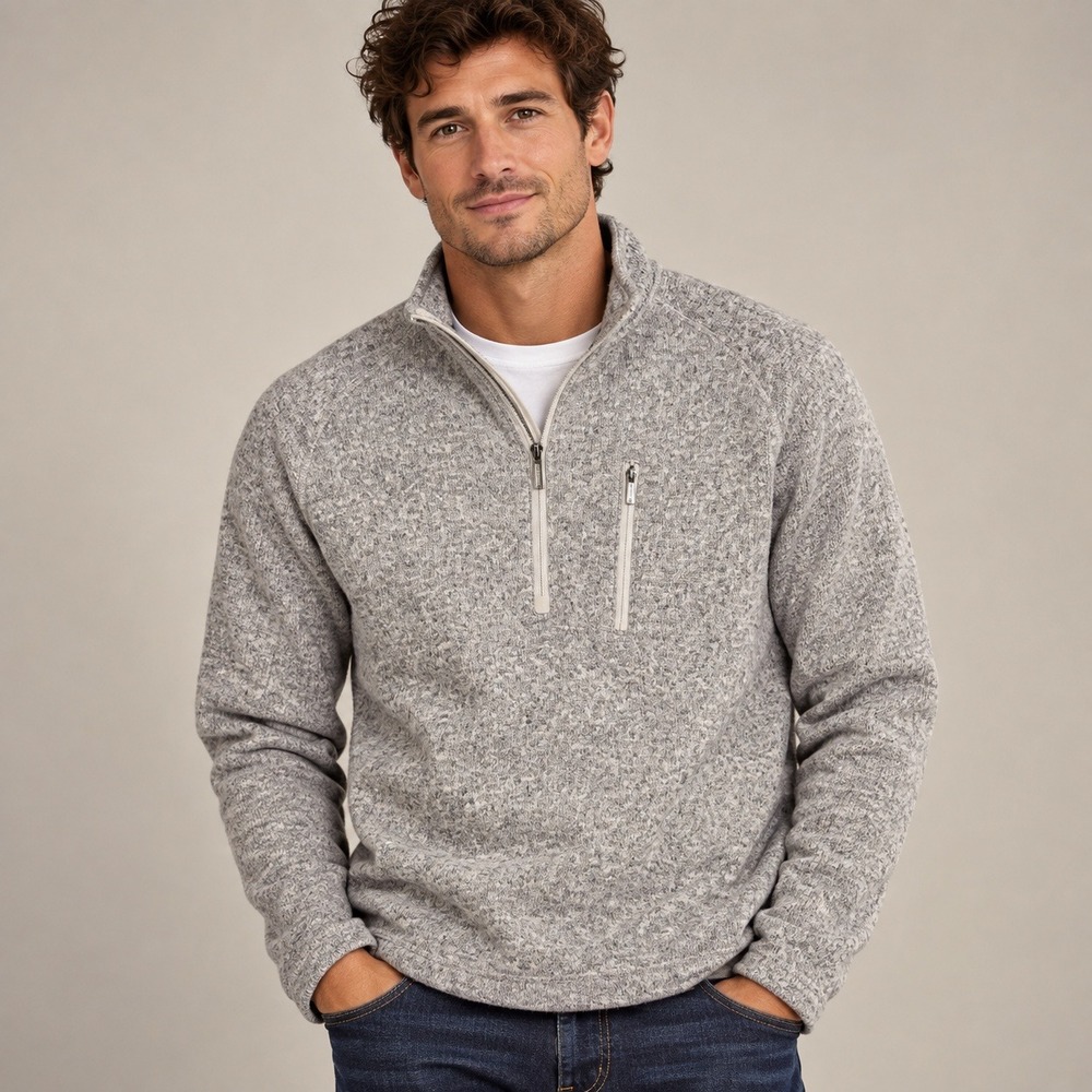 Woolrich Mens Gray Marl Quarter Zip Sweater Fleece Pullover Large OD40-0069